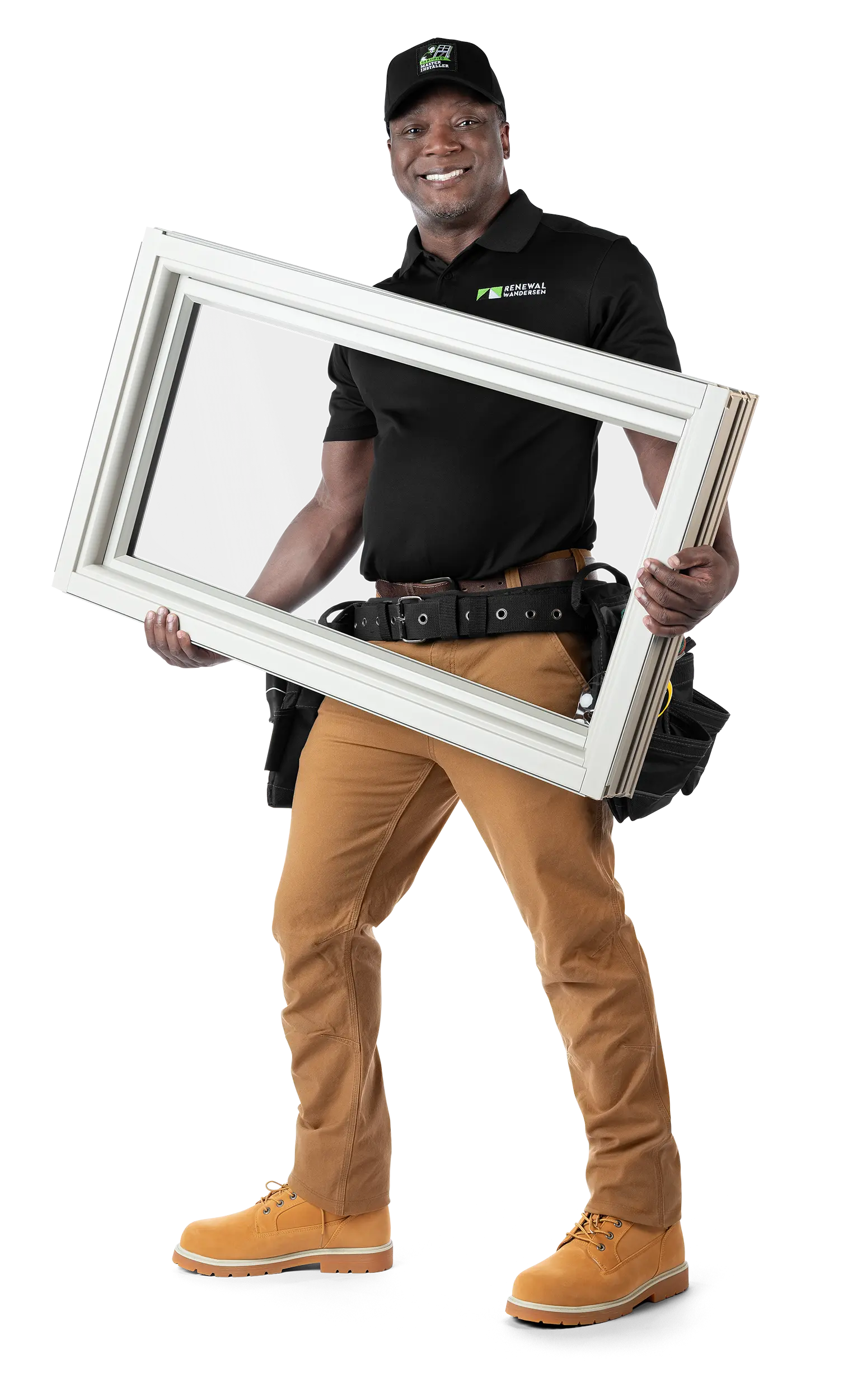Renewal by Andersen employee carrying a window