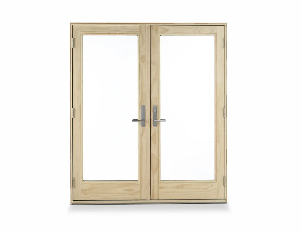 Light wooden hinged patio doors
