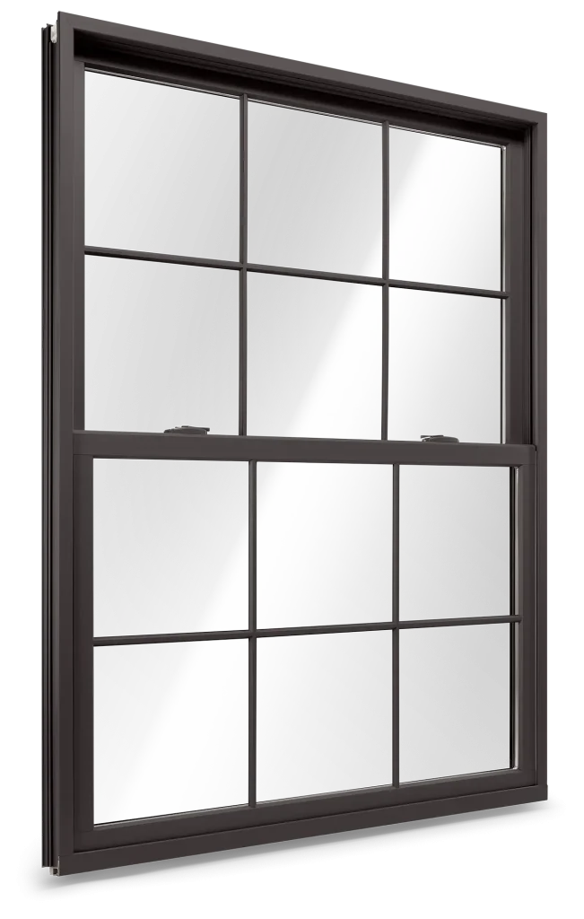 Brown double hung windows