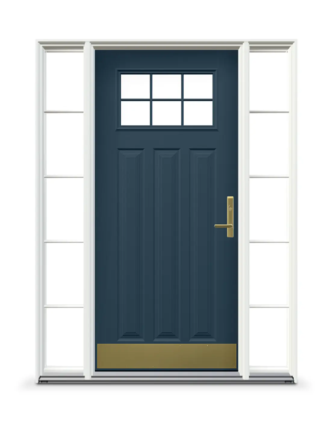 Blue door with white windows surrounding it