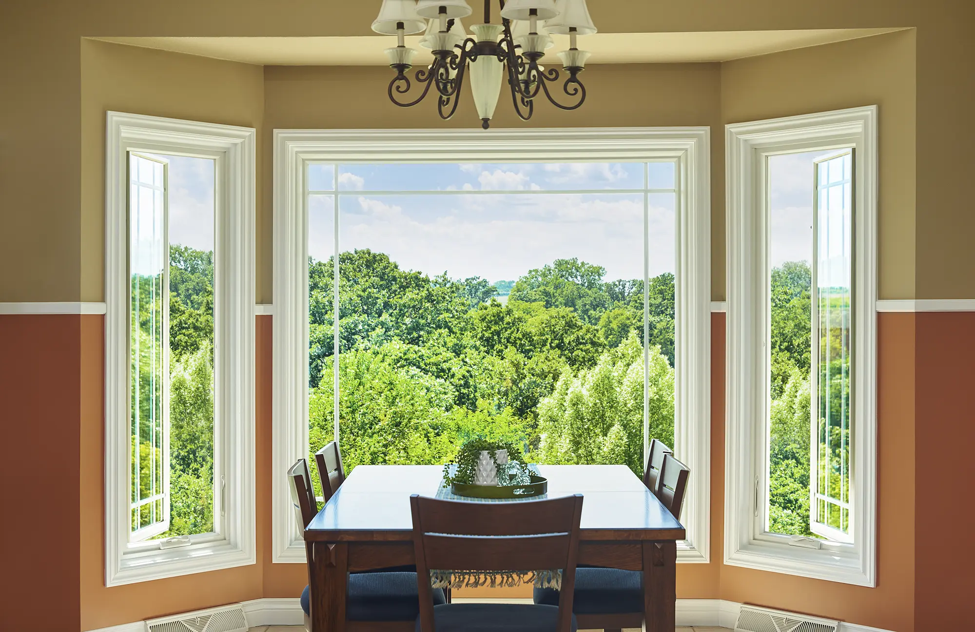 White casement window in dining room