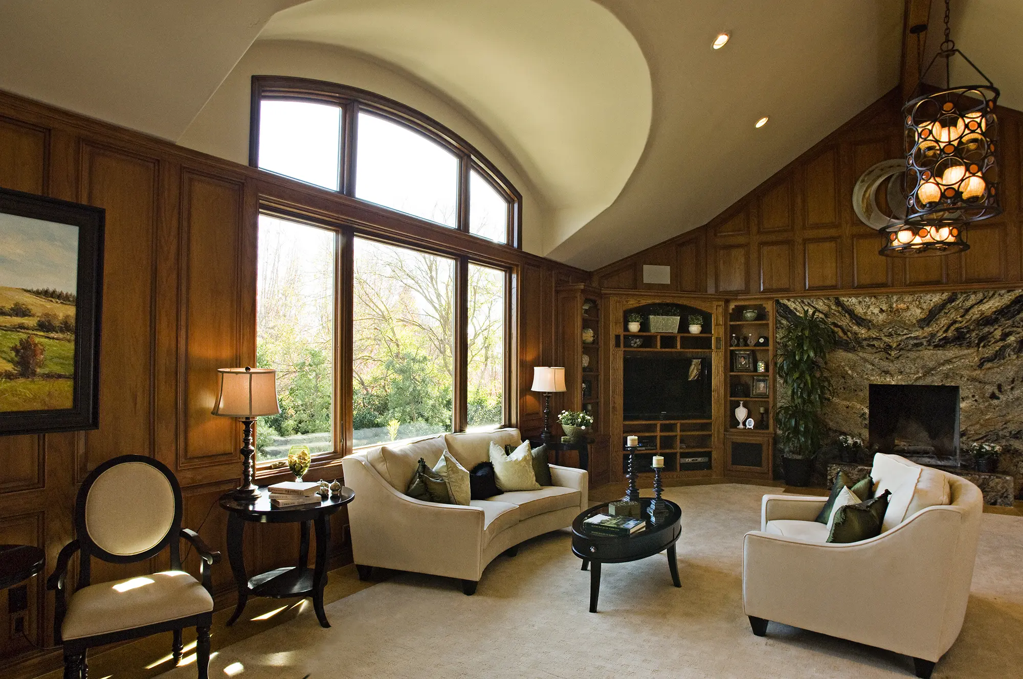 Brown specialty window in a sitting room
