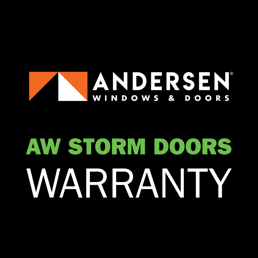 Andersen windows logo with the text "AW Storm Doors Warranty"