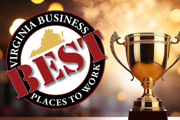 Virginia Best Places to Work badge next to a golden trophy