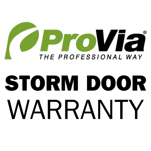 Provia logo with the text "Storm Door Warranty"