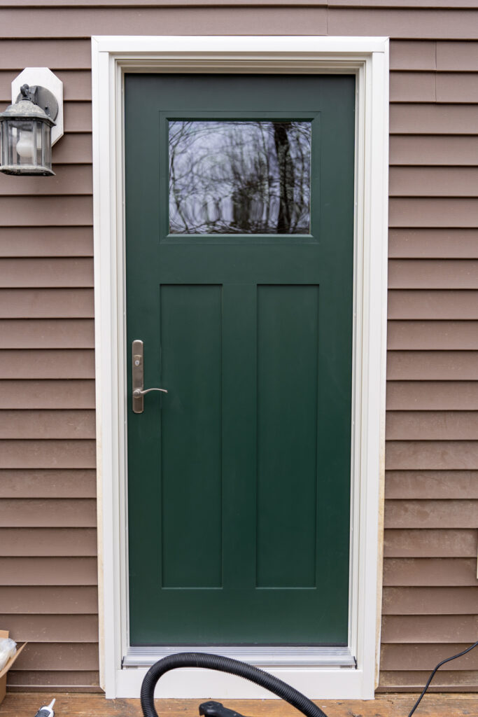 Brand new Renewal by Andersen Ensemble entry door, exterior shot. 