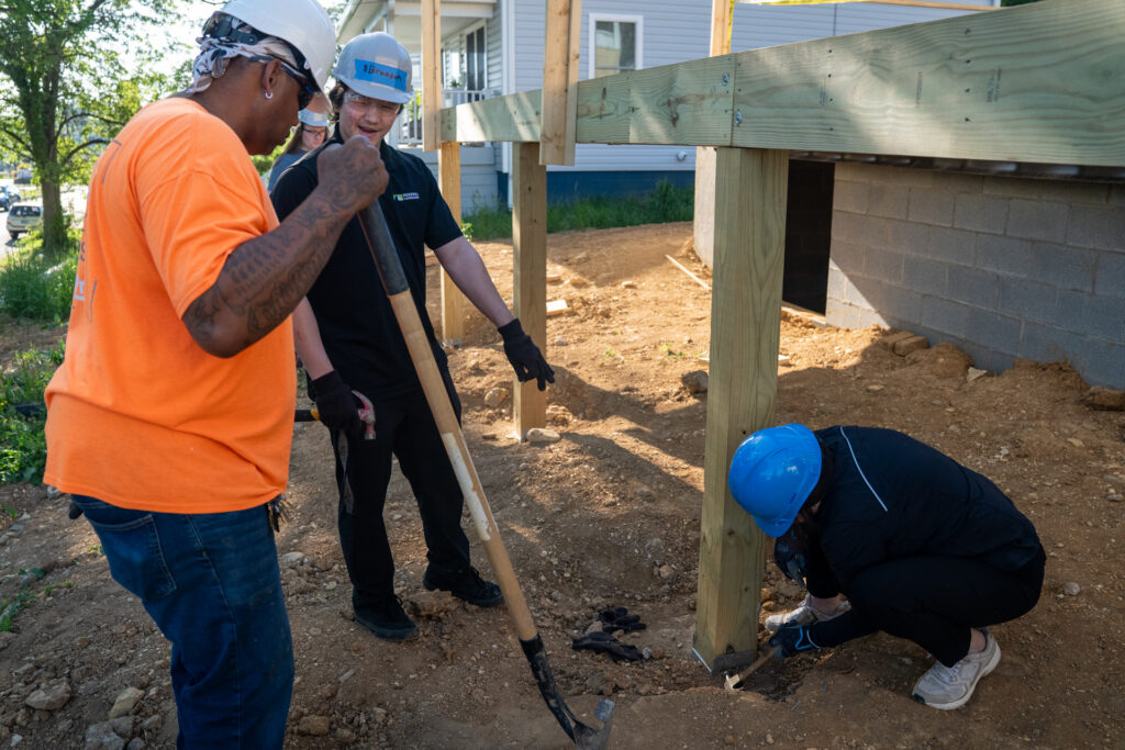 Renewal by Andersen of Roanoke team members working on a deck at Habitat for Humanity