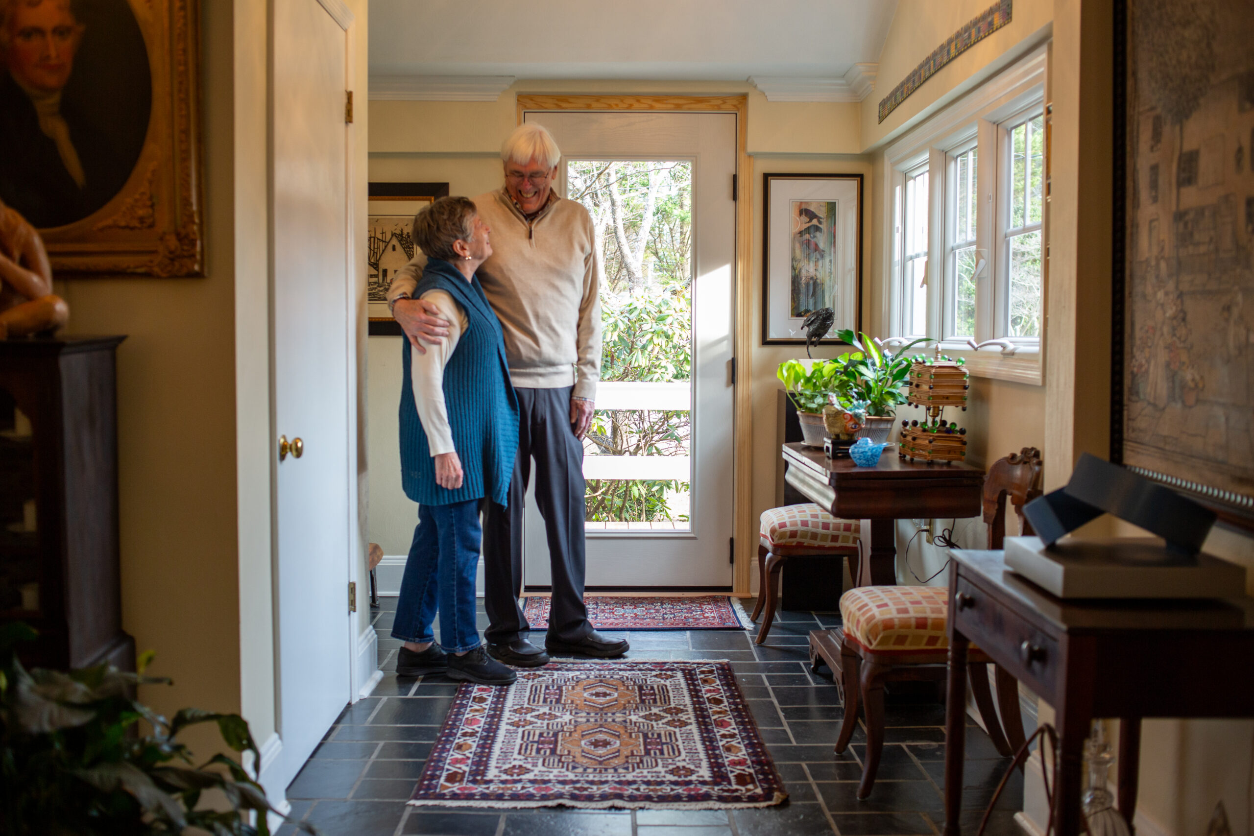 Roanoke homeowners with their new replacement Ensemble entry door