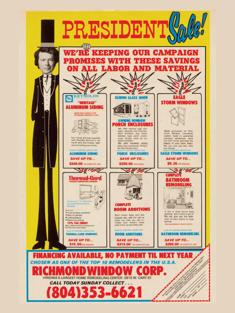Presidents Day Sale vintage Richmond Window Corp poster.