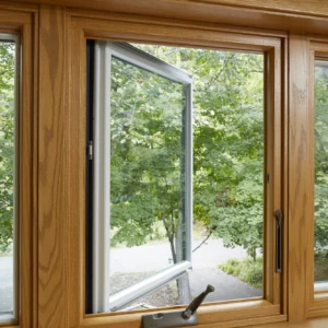 Casement window framed with wood