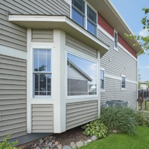 White windows on tan house